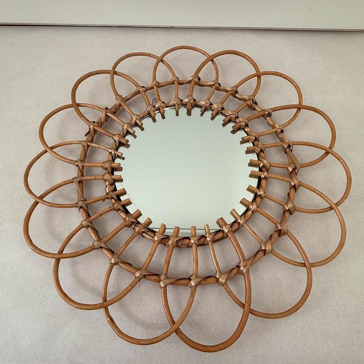 NIEUW!! Rotan spiegel - 50 cm, Huis en Inrichting, Woonaccessoires | Spiegels, Nieuw, Minder dan 50 cm, Minder dan 100 cm, Rond
