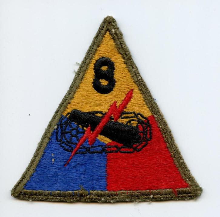WO2 US 8th Armored Division Patch (Greenback), Verzamelen, Militaria | Tweede Wereldoorlog, Landmacht, Embleem of Badge, Nederland