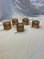 Vintage theeglaasjes met koperkleurige houder jaren 60–70, Antiek en Kunst, Antiek | Glas en Kristal, Ophalen