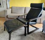 Ikea poang stoel met voetenbankje zwart leer - lounge chair, Gebruikt, Leer, Ophalen