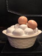 Aardewerk eierschaal met deksel met stenen eieren. 6 Stuk ei, Antiek en Kunst, Ophalen of Verzenden