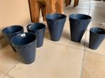 Set prachtige blauwe potten 6 stuks in diverse maten, Tuin en Terras, Ophalen, Rond, Binnen, Zo goed als nieuw