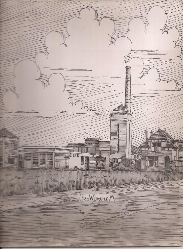 Marum (West) Fabriek tekening Sievers 50/60 er jaren, Antiek en Kunst, Kunst | Tekeningen en Foto's, Ophalen of Verzenden