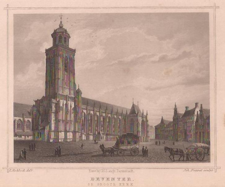 Deventer De Groote Kerk Staalgravure Terwen 1858, Antiek en Kunst, Kunst | Etsen en Gravures, Ophalen of Verzenden