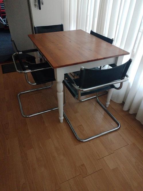 Tafel met 4 echt leren stoelen, Huis en Inrichting, Complete eetkamers, Zo goed als nieuw, Ophalen of Verzenden