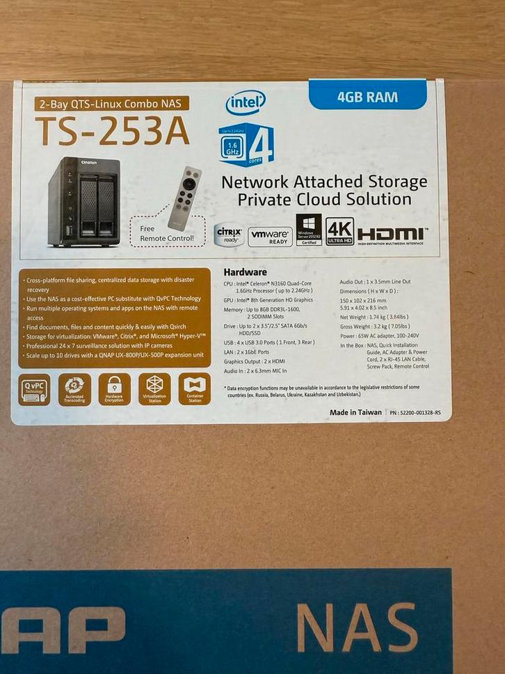QNAP TS-253A NAS incl. 2 WD 4TB HDD - Nieuw in doos!, Computers en Software, NAS, Nieuw, Ophalen