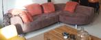 Zitbank hoekbank 2 delen taupe bruin oranje kussens, Ophalen, Zo goed als nieuw, Leer, Modern
