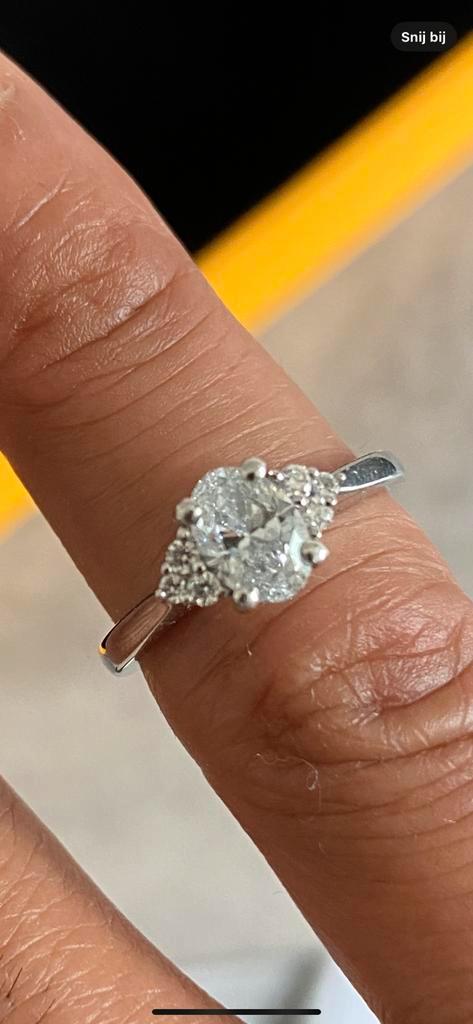 Platina ring met lab grown diamant / verlovingsring 48 48.5, Sieraden, Tassen en Uiterlijk, Ringen, Zo goed als nieuw, Dame, Kleiner dan 17