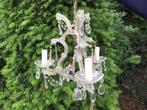 Kristallen kroonluchter met roze pegels en kralen, Huis en Inrichting, Lampen | Kroonluchters, Ophalen of Verzenden, Zo goed als nieuw