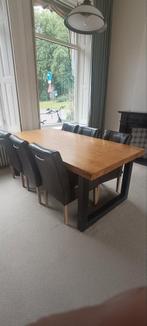 Teak tafel 1x2 m, stalen u frame en 6,5cm dik massief blad, Huis en Inrichting, Tafels | Eettafels, Ophalen, Teakhout, 50 tot 100 cm