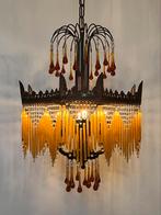 Art deco staafjes opaline kroonluchter hanglamp rookglas, Ophalen of Verzenden