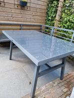Tuintafel grijs met glasplaat, Tuin en Terras, Tuintafels, Ophalen, Gebruikt, Rechthoekig, Aluminium