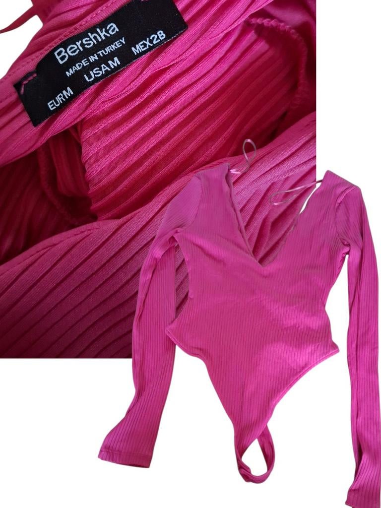 Bershka Roze Bodysuit Maat M meer kleding nodig?, Maat 38/40 (M), Zo goed als nieuw, Roze, Boven de knie