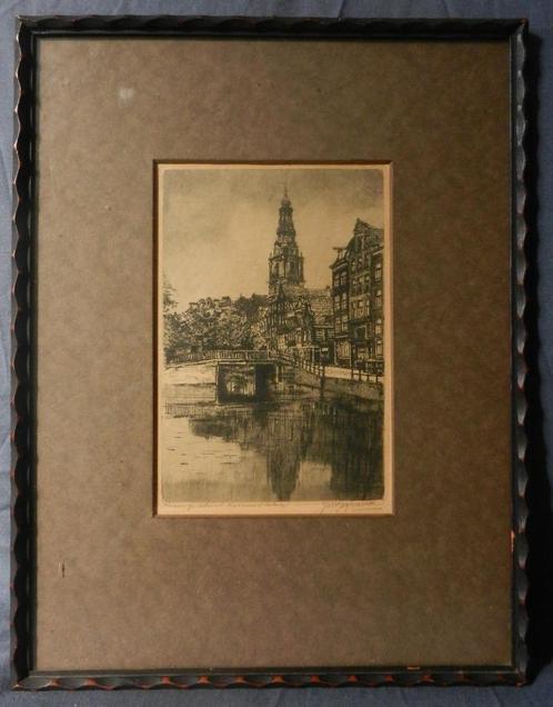 Mooie ets Raamgracht Amsterdam Joh. Josseaud 17,2 x 11,4 cm., Antiek en Kunst, Kunst | Etsen en Gravures, Ophalen of Verzenden
