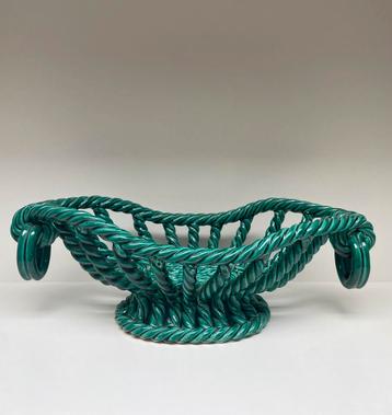 Vintage Gevlochten Keramieken Schaal ‘ Green Glaze’ beschikbaar voor biedingen