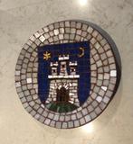 Wandbord in mozaïek met geglazuurde en vergulde stukjes, Antiek en Kunst, Ophalen of Verzenden