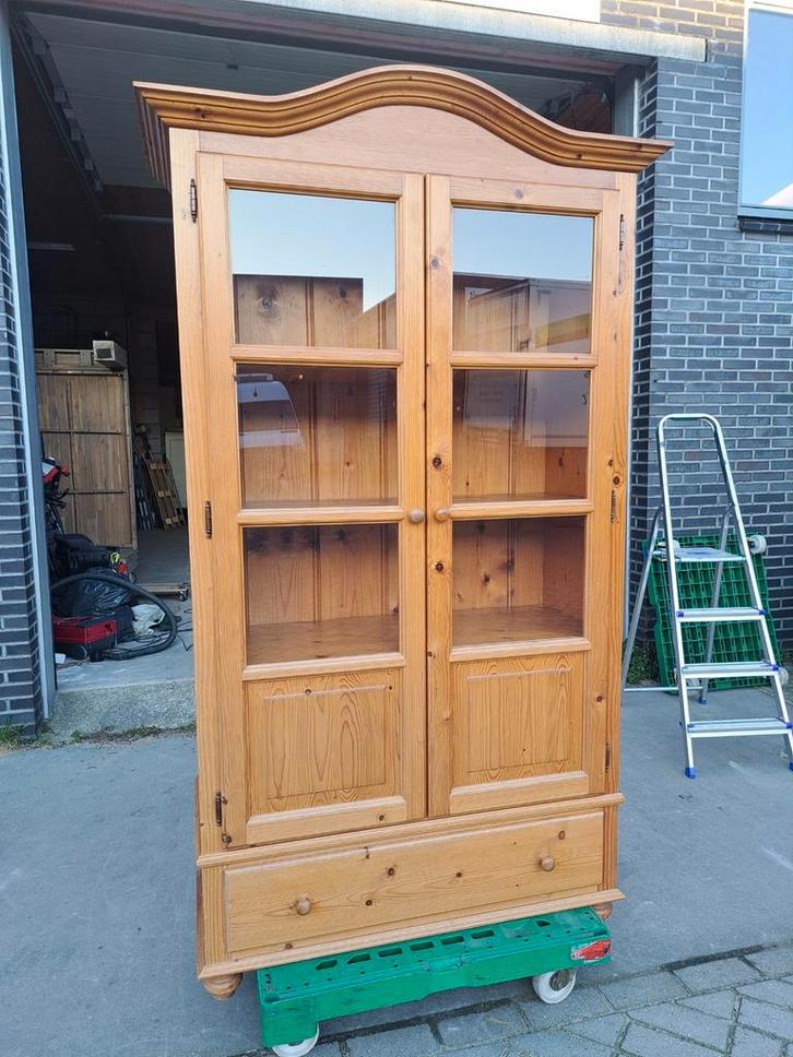 Grenen vitrinekast, Huis en Inrichting, Kasten | Vitrinekasten, Gebruikt, 150 tot 200 cm, 100 tot 150 cm, 25 tot 50 cm, Met lade(s)