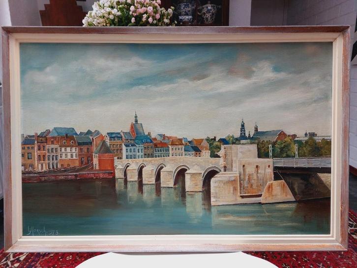 Servaasbrug Maastricht Olieverfschilderij van LJ Horsch, Antiek en Kunst, Kunst | Schilderijen | Klassiek, Ophalen of Verzenden