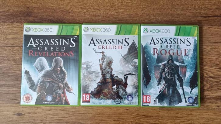xBox360 Assassin's Creed Revelations, III en Rogue (18+), Spelcomputers en Games, Games | Xbox 360, Zo goed als nieuw, Avontuur en Actie