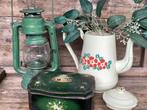 Package deal, in het groen stormlamp, blik en koffiepot, Ophalen of Verzenden
