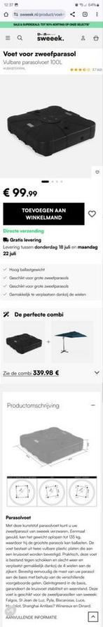 Zweefparasolvoet 100L - Vulbaar & Verrijdbaar, Tuin en Terras, Parasols, Ophalen of Verzenden, Zo goed als nieuw, Minder dan 1 meter