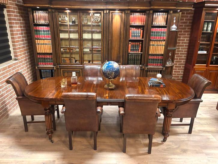 antieke ovale mahonie eetkamertafel & schapenleren stoelen, Antiek en Kunst, Antiek | Meubels | Tafels, Ophalen