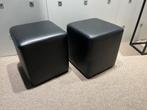 2x zwart leren poef, Ophalen, Gebruikt, Minder dan 50 cm