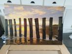Foto Zeeuwse paalhoofden op tuindoek, Antiek en Kunst, Kunst | Tekeningen en Foto's, Ophalen of Verzenden