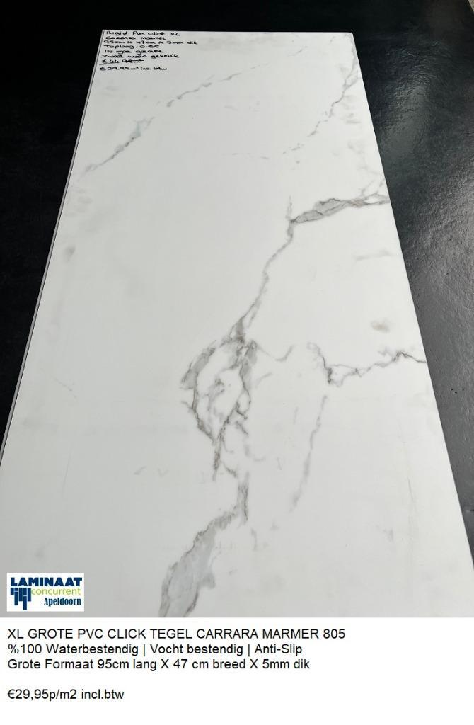 Grote Pvc click Tegel Carrara Marmer 85,6cm X42,8cm €29,95m2, Huis en Inrichting, Stoffering | Vloerbedekking, Nieuw, Laminaat