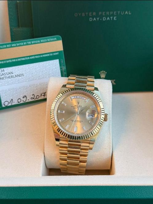 Rolex Day-Date 40mm – Ref. 228238 – Champagne Baguette Dial, Sieraden, Tassen en Uiterlijk, Horloges | Heren, Zo goed als nieuw