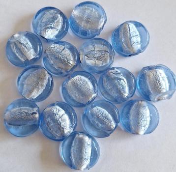 Partij met 15 grote silverfoil glas kralen 25 mm blauw 2 beschikbaar voor biedingen