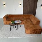 GRATIS BEZORGING - velours hoekbank cognac - Gereinigd, 250 tot 300 cm, Hoekbank, Ophalen of Verzenden, Zo goed als nieuw