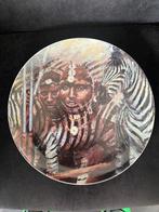 Proeven van Kunst bord “Masai krijgers met zebra’s”, Antiek en Kunst, Kunst | Designobjecten, Ophalen of Verzenden