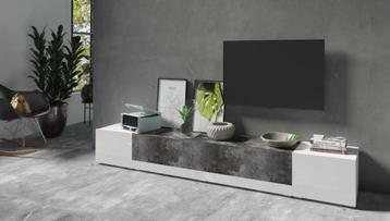 Tv-meubel - Hoogglans wit/Betonlook - 240cm beschikbaar voor biedingen