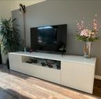 Witte TV Meubel met Vitrine en Dimbare Verlichting, Ophalen, Gebruikt, Glas, 200 cm of meer