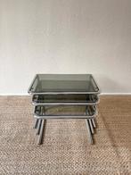 Space Age Bijzettafels - Rookglas - Bauhaus - Vintage Retro, Huis en Inrichting, Minder dan 45 cm, Minder dan 55 cm, Gebruikt