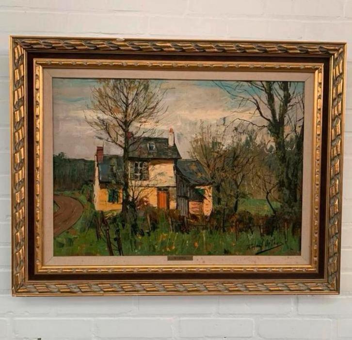 Schilderij Rafael Ortega landschap boerderij mooie kleuren., Antiek en Kunst, Kunst | Schilderijen | Klassiek, Ophalen of Verzenden