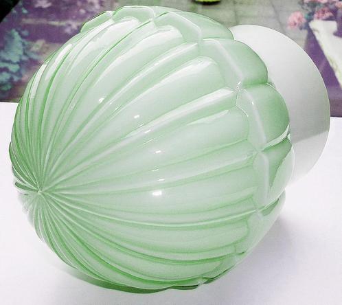 Antiek Glazen Thabur Lamp Bollamp Plafondlamp - Groen Glas, Huis en Inrichting, Lampen | Tafellampen, Zo goed als nieuw, Minder dan 50 cm