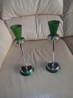 Twee Prachtige kandelaar  met Groen glas, Antiek en Kunst, Antiek | Glas en Kristal, Ophalen of Verzenden