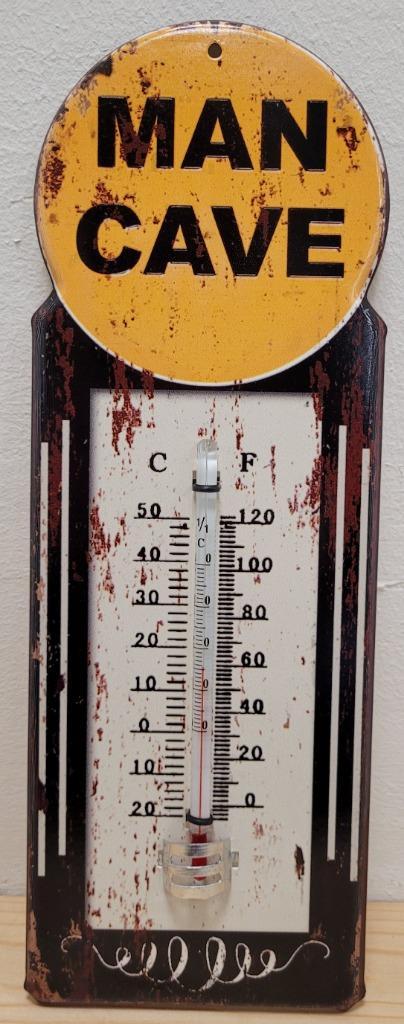 Man Cave geel reclame thermometer van metaal wanddeco, Huis en Inrichting, Woonaccessoires | Thermometers, Nieuw, Binnenthermometer