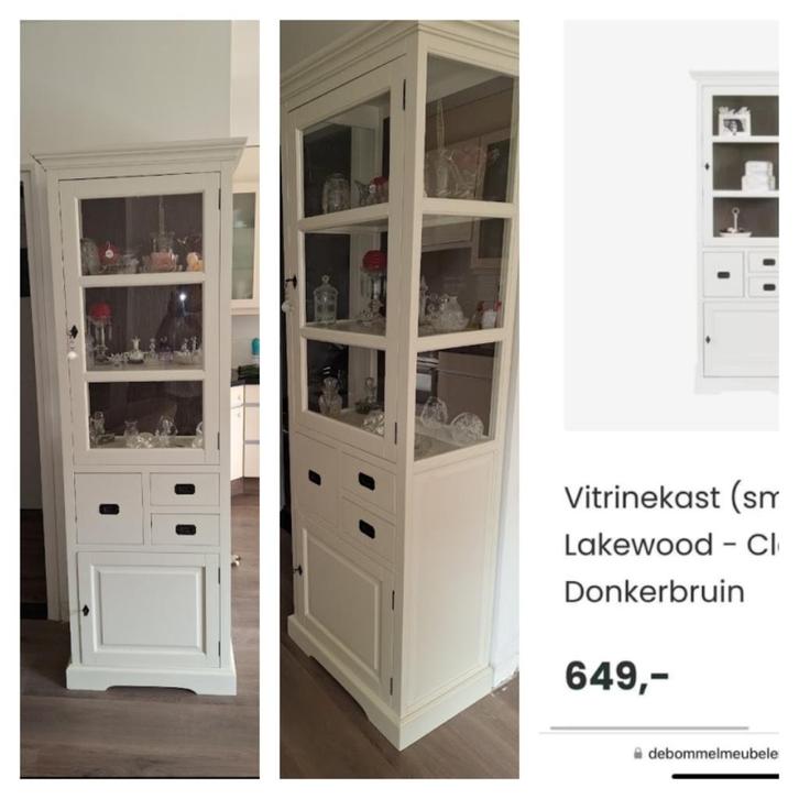 VITRINEKAST MASSIEF HOUT LANDELIJK LAKEWOOD nwpr €650, Huis en Inrichting, Kasten | Vitrinekasten, Zo goed als nieuw, 150 tot 200 cm