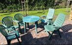 Leuk tuinsetje 3 stapelstoelen 2 klapstoelen en tafel, Tuin en Terras, Tuinsets en Loungesets, Gebruikt, 2 zitplaatsen, Ophalen