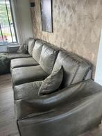 Hoekbank groen leer, Huis en Inrichting, Ophalen, Gebruikt, Vierpersoons of meer, Leer