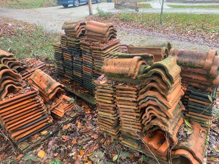 Oude Vlakke Mulden Dakpannen, Doe-het-zelf en Verbouw, Dakpannen en Dakbedekking, Gebruikt, Dakpannen, Steen of Klei, Rood, 15 m² of meer