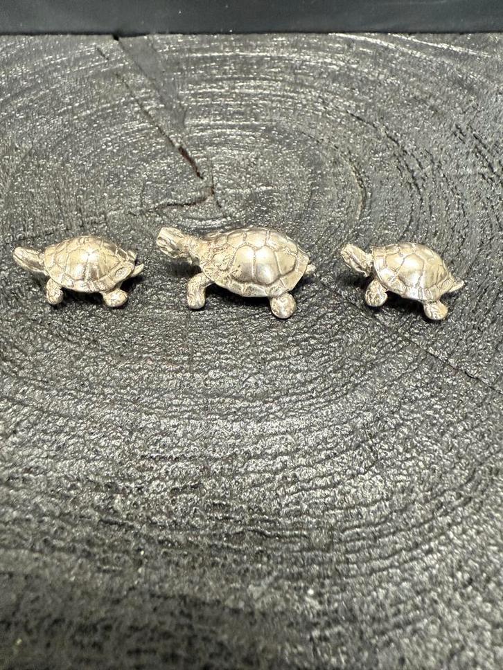 3 Zilveren Miniatuur Schildpadjes - .800 Zilver, Antiek en Kunst, Antiek | Goud en Zilver, Ophalen of Verzenden
