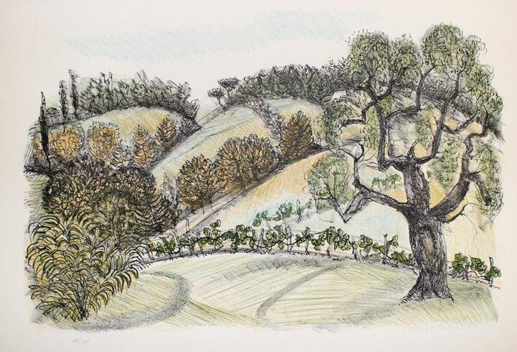 Christian de Moor (1899) Zeefdruk " Landschap " Ges Gen, Antiek en Kunst, Kunst | Litho's en Zeefdrukken, Ophalen of Verzenden