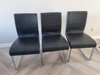 6 Moderne zwart leren eetkamer stoelen (effezeta, italy), Ophalen, Zo goed als nieuw, Zwart, Leer