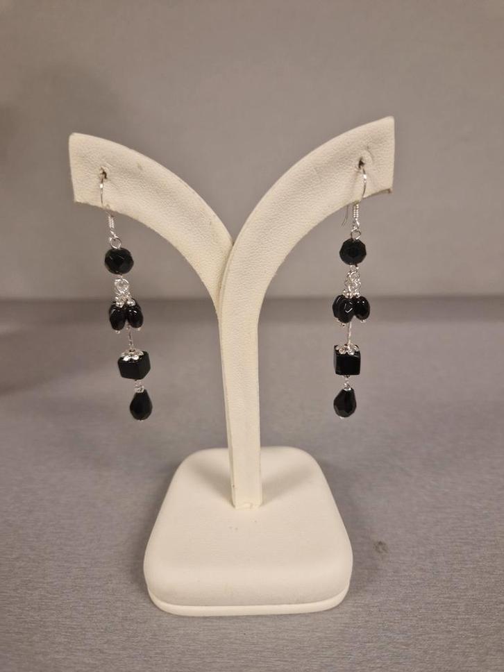 Zilveren oorbellen met onyx, 6 cm lang, Sieraden, Tassen en Uiterlijk, Oorbellen, Nieuw, Hangers, Zilver, Zwart, Met edelsteen
