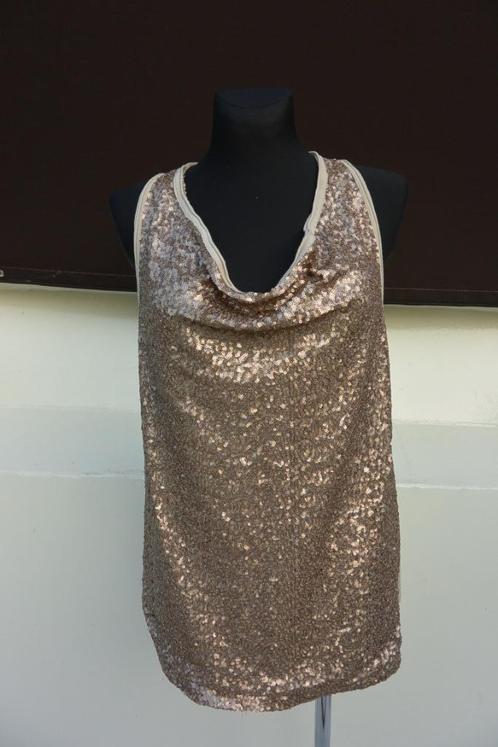 Dante6 top beige mt 5 (L) pailletten, Kleding | Dames, Tops, Gedragen, Maat 38/40 (M), Beige, Zonder mouw, Ophalen of Verzenden