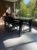 Tuintafel - 230 x 95 cm - zwart douglashout + ijzeren poten, Tuin en Terras, Tuintafels, Ophalen, Gebruikt, Rechthoekig, Hout